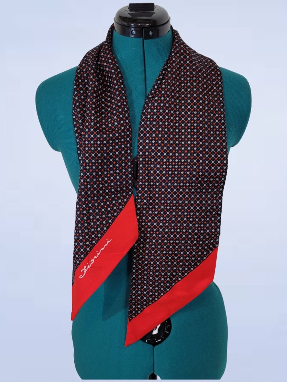 Vintage Fiorini Geometric Polyester Scarf Red Border Retro Rockabilly Mod Style